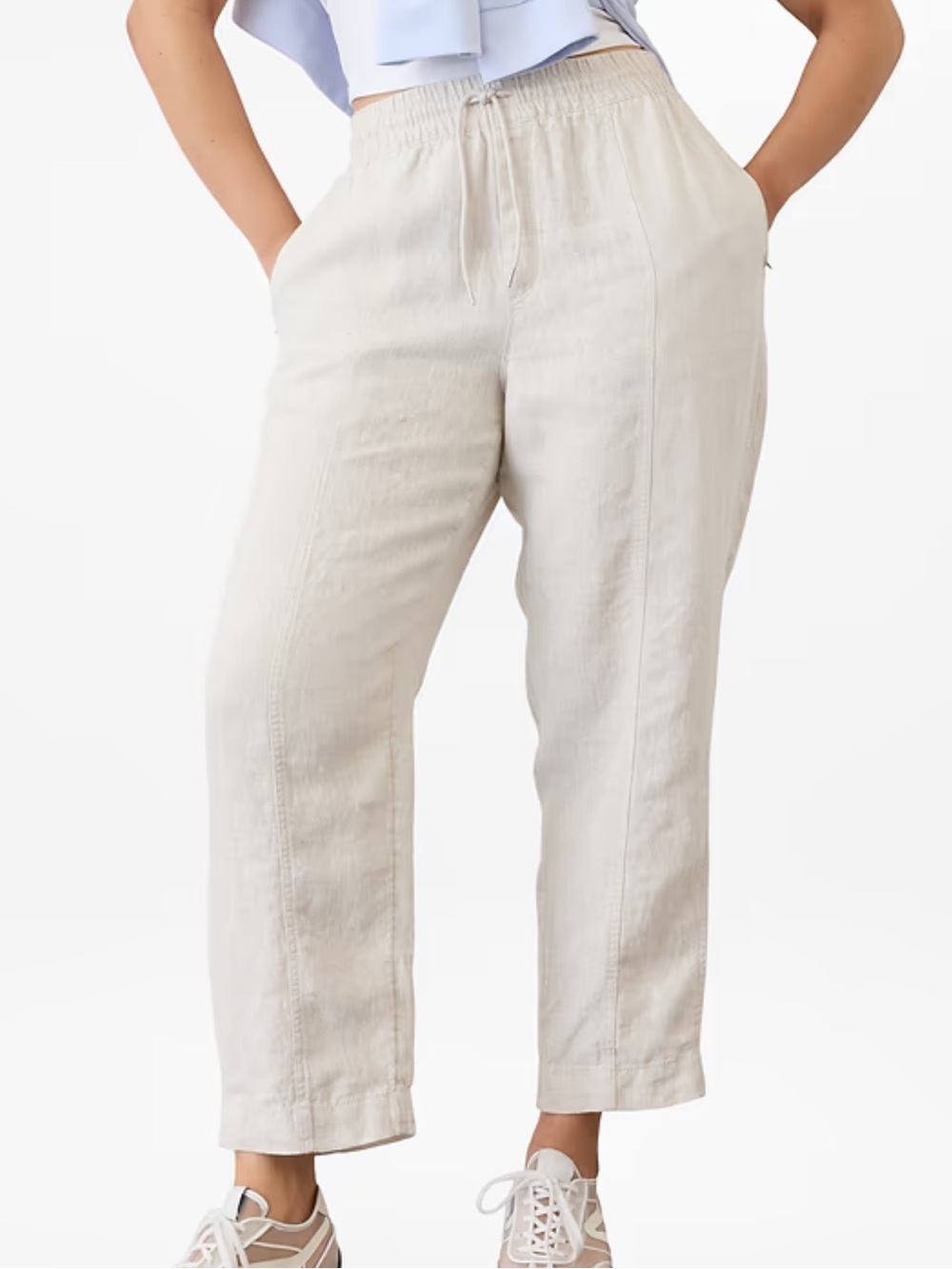 Athleta Retreat High Rise 100% Linen Ankle Pant White Large